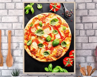 Italian Pizza Wall Art – Rome Food Poster, Rustic Kitchen Decor, Minimalist Pizza Print, Blackboard Style Italy Cuisine Artwork