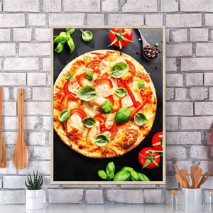 Decorazione murale con pizza italiana - Poster con cibo di Roma, arredamento rustico per cucina, stampa minimalista sulla pizza, opera d'arte sulla cucina italiana in stile lavagna
