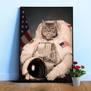 Cat Astronaut, NASA photo — space collage poster, astronaut photo portrait, digital collage, space poster
