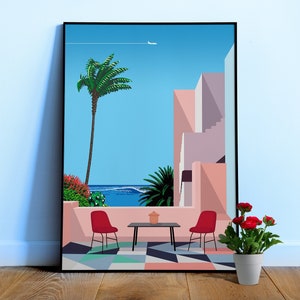 Cancun, Mexico — City Pop art, retrowave/vaporwave poster, 80s, aesthetic poster, Hiroshi Nagai inspired art, minimalist poster