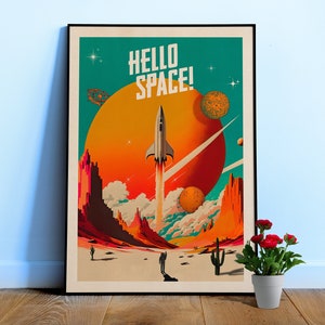 Hello Space! — Vintage space poster, retro space art, propaganda poster, retrofuturism, retro sci-fi