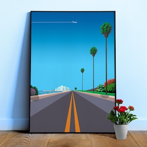 Florida, Miami, USA — City Pop art, retrowave/vaporwave poster, 80s, aesthetic poster, Hiroshi Nagai inspired art, minimalist poster