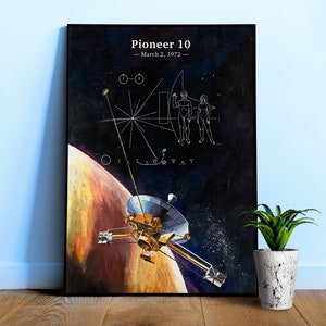 Pioneer 10 NASA Jupiter plaque — Space poster, science poster, space wall decor, space art