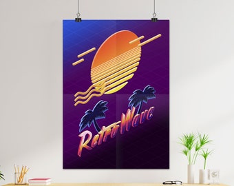 Isometric Retrowave: Sunset [synthwave/vaporwave/cyberpunk/gamers] — synthwave aesthetic poster, retrowave art print, 1980s neon decor