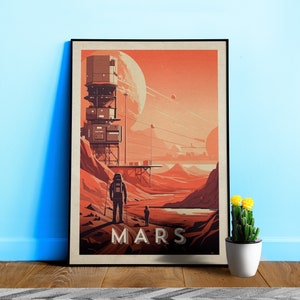 Mars, colony, astronaut — Vintage space poster, retro space art, propaganda poster, retrofuturism, retro sci-fi