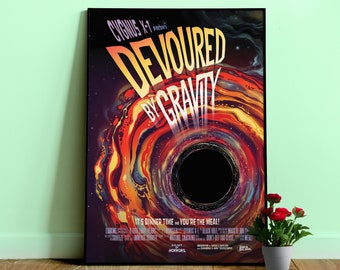 Devorados por la gravedad — Serie Galaxia de los horrores, póster espacial retro / arte científico, lámina espacial retro vintage, regalo de decoración de pared de astronomía