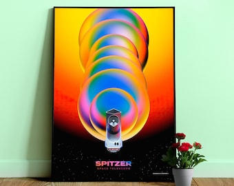 Spitzer Space Telescope — Space poster. Science art print, Nerdy gift for space lovers, Amazing vector art