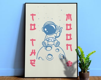 Anime poster: To the Moon — Vaporwave poster, Space print and manga art print, Japanese space wall art 1980s style