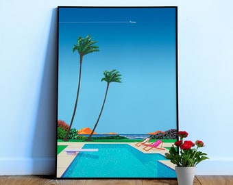 Texas, USA, pool, beach — City Pop art, retrowave/vaporwave poster, 80s, aesthetic poster