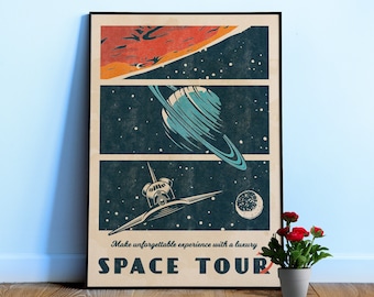 Space Tour — Vintage space poster, retro space art, propaganda poster, retrofuturism art, retro sci-fi print