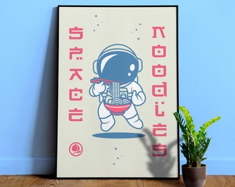 Anime poster: Space noodles — Retrowave poster, Space poster, Manga art print, Japanese space wall art, Japan poster, 1980s print