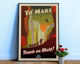 To Mars! — Retro space poster. 1950s vintage space art print and cool propaganda poster. Retrofuturism with retro sci-fi, nerdy gift for him