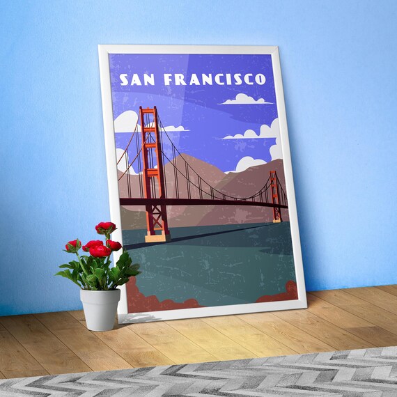 San Francisco, California, USA — Retro travel minimalist poster, retro travel art, retro travel wall art, vector art