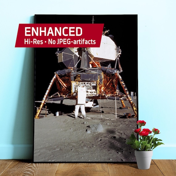 Apollo 11: Edwin Buzz Aldrin and Lunar Module (LM), 1969, NASA — Space poster, Space photo art, Moon landing wall decor 1960s