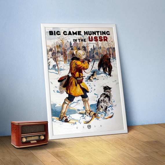 Soviet retro travel poster: Big game hunting in the USSR, 1930s — Vintage Soviet art print, propaganda poster, retro travel wall decor