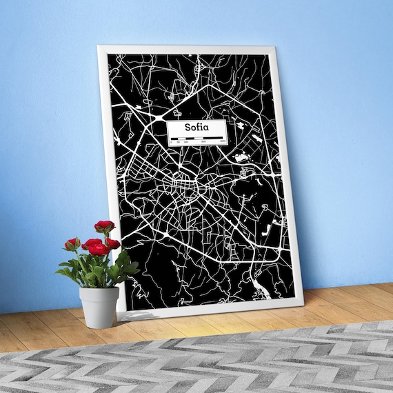 Sofia, Bulgaria City Map Poster — Bulgaria print, Black White wall decor ∎ Hand Drawn Street Map, Modern Urban wall art, Travel Gift