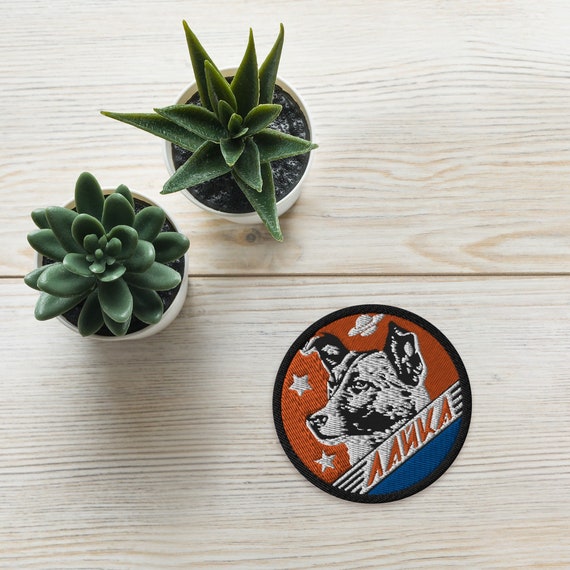 Laika patch, Soviet vintage space — embroidered patch, space patches, soviet patch, retro badge, vintage patch, propaganda patch