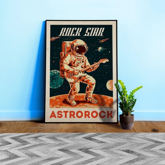 Rock Star, Astrorock — Vintage space poster, retro space art, propaganda poster, retrofuturism, retro sci-fi