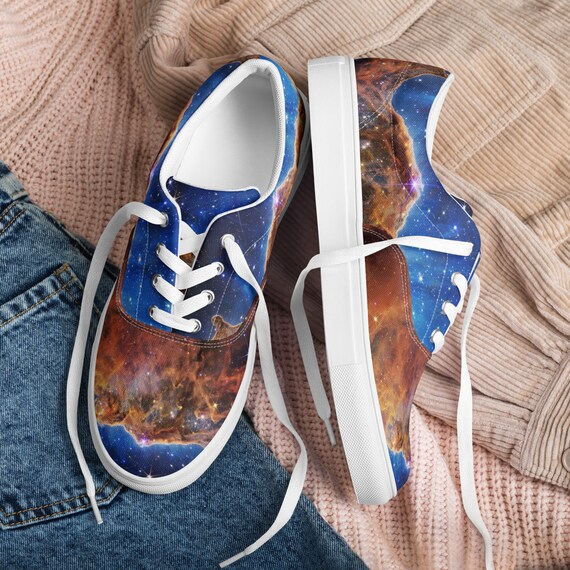 JWST Cosmic Cliffs. Carina Nebula (James Webb/JWST) — Unisex lace-up canvas shoes. Space poster, science poster, space art, jwst picture