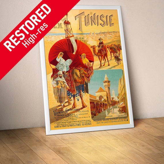 Tunisia/Tunisie, 1892 — Retro travel poster, vintage travel art, retro wall decor, aesthetic poster, retro travel print