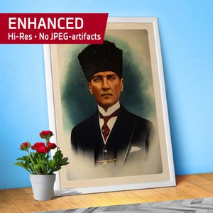 Mustafa Kemal Atatürk photo poster with border, 1920s — Turkey poster. Ataturk portrait, History photo art, Classroom Decor, Gift for him