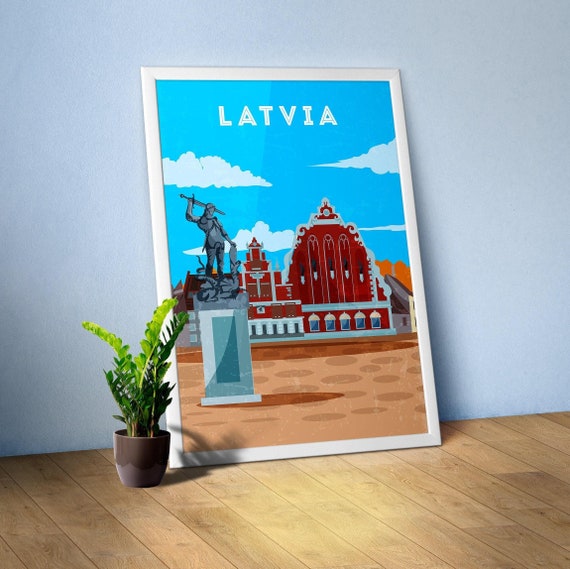 Latvia, Riga — Retro travel minimalist poster, retro travel art, retro travel wall art, vector art