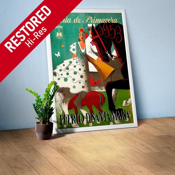 Spain poster, Feria De Primavera / Puerto de Santa-Maria, 1953 — corrida retro travel poster, vintage travel poster, toreador print, torero