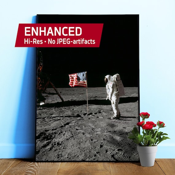 NASA Apollo 11: Edwin Buzz Aldrin and United States flag, 1969 — Space poster. Space retro art photo 1960s, space wall decor, nerdy gift