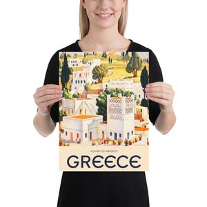 Greece, Andros, 1949 — retro vintage travel poster, retro travel art