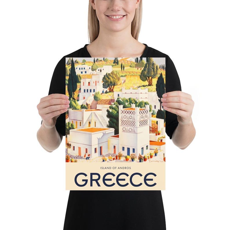 Greece, Andros, 1949 — retro vintage travel poster, retro travel art