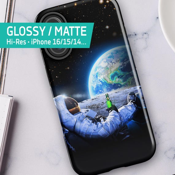 Astronaut on the Moon with Beer iPhone Cover — Tough Case for iPhone (Glossy/Matte), Funny Space Case, Galaxy Gift for Him