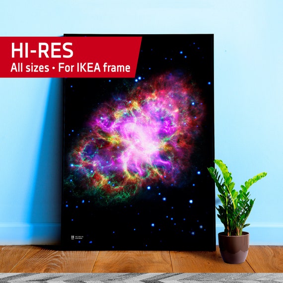 Crab Nebula in bright neon colours. M1, NGC 1952 — NASA Hubble Space Telescope — space poster, science poster, space photo, abstract poster