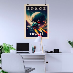 Space Travel — Retro Space Poster 1950s, Retrofuturism Art Print With ...