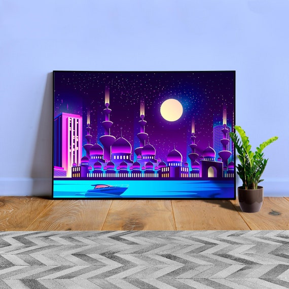 Synthwave Neon City: Middle East, Dubai, Baghdad [synthwave/vaporwave/cyberpunk] — aesthetic poster, retrowave poster, neon poster