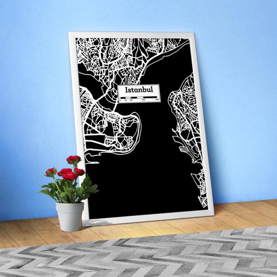 Istanbul, Hand Drawn City Map Poster — Black White Modern Urban Art, Print for Travel Lovers and Minimalist Wall Decor, Black city poster