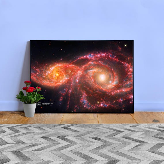 Spiral Galaxies  (James Webb/JWST), IC 2163 and NGC 2207 — space poster, science poster, space photo, space art, jwst picture