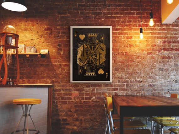 Jack of Hearts poker poster — Golden playing cards print, aesthetic wall art, gamer room decor, lucky you print, bar decor
