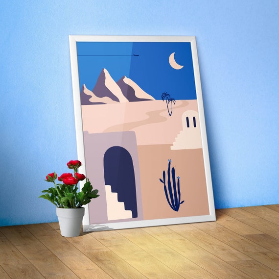 Boho travel poster Egypt Morocco night 4 – Moon wall art, minimalist boho decor, aesthetic travel print, desert night poster, jet art print