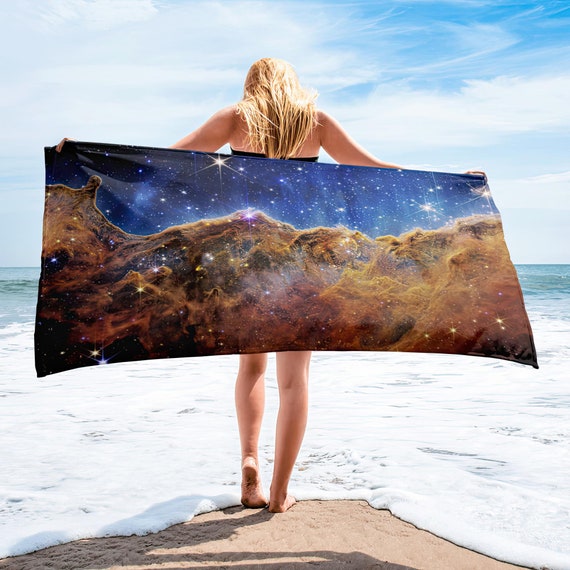 James Webb/JWST towel: Cosmic Cliffs, Carina Nebula, NGC 3324 — Space Towel, beach towel, NASA towel, personalized beach towel