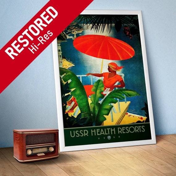 USSR Health resort (Georgia, Azerbaijan), USSR, 1930s — Soviet retro travel poster, soviet vintage wall art, propaganda print