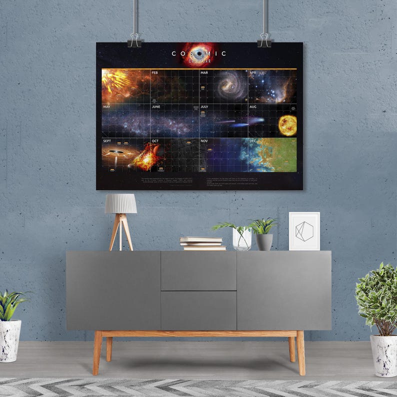 Cosmic Calendar (flat astronomy style), Universe evolution chart — space poster, science poster, astronomy print, science gifts, nerdy gifts
