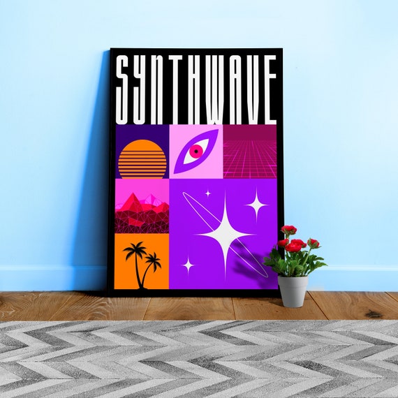 Synthwave — abstract poster, retrowave print, vaporwave geometric art, 1980s print, modern art