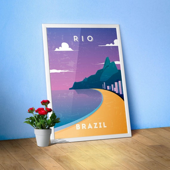 Rio/Rio de Janeiro, Brazil — Retro travel minimalist poster, retro travel art, retro travel wall art, vector art