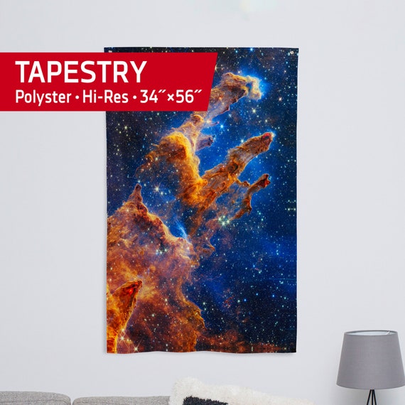 JWST Pillars of Creation 2022 (James Webb/JWST). Eagle Nebula M16 — Tapestry. Flag, banner. Space poster, space decor, space wall tapestry