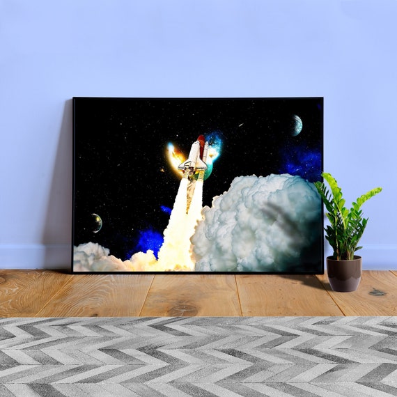Epic Shuttle Launch Poster, Earth — NASA rocket launch wall art, real shuttle photo print, orbit mission decor, astronaut gift