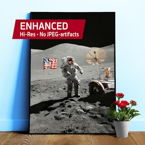 NASA Apollo 17: Astronaut Eugene A. Cernan, Last astronaut on the Moon, 1972 — Space poster. Inspirational photo print, gift for geek