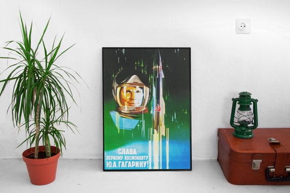 Glory to the first cosmonaut! (Yuri Gagarin), USSR, 1961 — Soviet vintage space poster, soviet poster, propaganda poster, soviet retro space