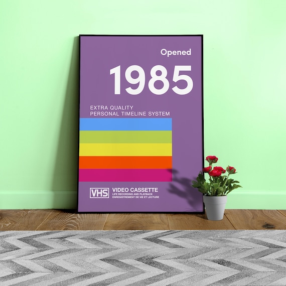 1985 VHS Cassette Poster — Retro Birth Year Decor ◼VHS Type Wall Art, Personalized Print, Memphis Design 1980s, Vintage Style Gift for geeks