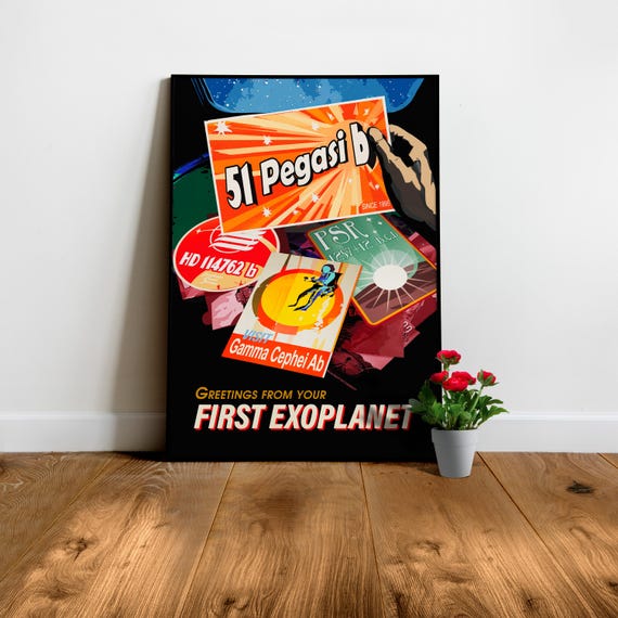 Retro space travel poster: Exoplanet 51 Pegasi b — space vintage art print, space travel poster, space poster, 1950s wall decor
