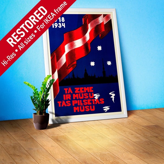 Latvia retro poster, Riga, 1930 — retro vintage travel poster, retro travel wall art, propaganda poster, patriotic
